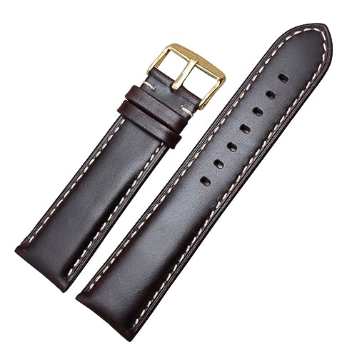 LQXHZ Uhrenarmband Aus Echtem Leder, Schwarz, Dunkelbraun, 18, 19, 20, 21, 22, 24 Mm, Uhrenarmbänder, Herren, Damen, Polierte Schnalle (Color : Dark brown gold, Size : 21mm) von LQXHZ