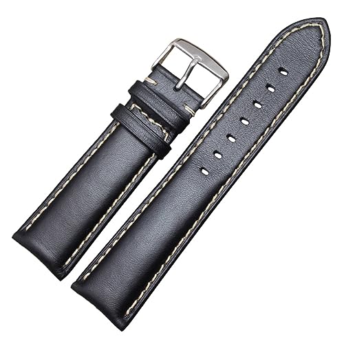 LQXHZ Uhrenarmband Aus Echtem Leder, Schwarz, Dunkelbraun, 18, 19, 20, 21, 22, 24 Mm, Uhrenarmbänder, Herren, Damen, Polierte Schnalle (Color : Black silver buckle, Size : 22mm) von LQXHZ