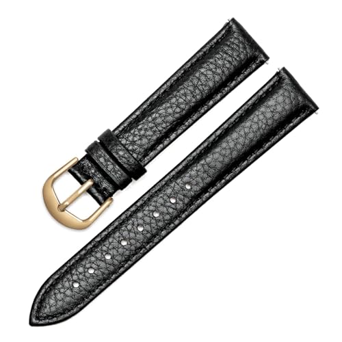 CBLDF Echtes Leder-Uhrenarmband For Damen, Schnellverschluss-Uhrenarmband, 12 Mm, 14 Mm, 16 Mm, 18 Mm, 20 Mm, Modisches Armband For Armbanduhren (Color : BLACK GD, Size : 15mm) von CBLDF