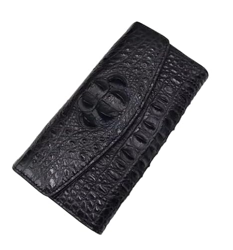 Authentic True Crocodile Skin Damen Lange Chic Wallet Female Card Holders Exotic Real Alligator Leder Lady Large Clutch Geldbörse, Schwarz, Modisch und lässig von CBLdF