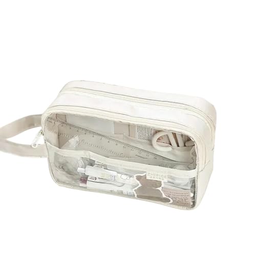 CBLdF Federtasche Große Kapazität Stift Fall Transparent Bleistift Tasche Nette Koreanische Schreibwaren Halter Tasche Reißverschluss Bleistift Tasche Student Schulbedarf-Beige von CBLdF