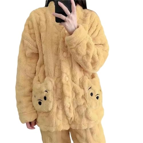 CBLdF Pyjama Damen Herbst Winter Women Pyjamas Setzt Neue Warme Dicke Korallenmerze Langarm Nachtwäsche Home Pijamas Kawaii Set Girl-gelb-50 Kg-60 Kg von CBLdF