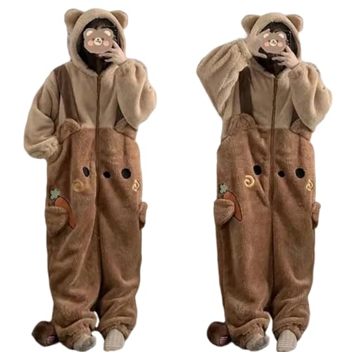 CBLdF Pyjama Damen Onesies Süßer Kapuzenpyjamas Frauenschlaf Herumnwinter Verdickte Süße Einteilige Pyjamas-dunkelgrau-m Gewicht 40-50 Kg von CBLdF