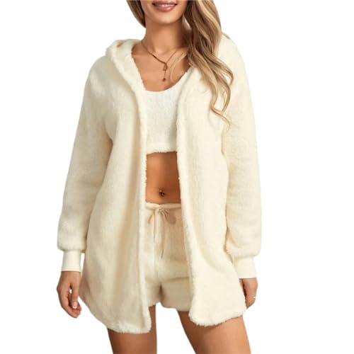 CBLdF Pyjama Damen Winter -Pyjama Set 3 Stück Loungewear Anzüge Frauenlong -hülle Hoodies Strickwind Tanktops Shorts Nachtwäsche-001-s von CBLdF