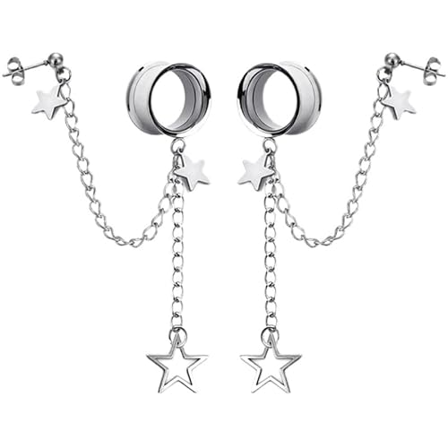 Ear Tunnel Plug-(4-25mm) Punk Tassel Chain Ear Plug+Ear Clip/Stud For Women Pierced Hangers Earrings Stretched Earlobe (Color : B7, Size : 8mm) von CBLdf