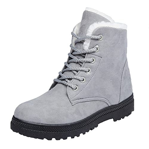 Frauen Stiefel Winter Schneestiefel Warm Flach Plus Größe Platform Lace Up Damen Schuhe Flock Pelz Wildleder Stiefeletten Weiblich (Color : Gray, Size : 41 EU) von CBLdf