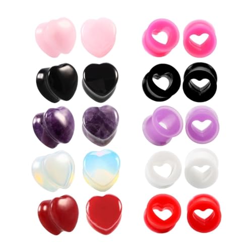 Ohr Plugs Tunnels Gauges Set -Mixed Stone+silicone Heart Shaped （6-16mm）10 Pairs+12 Pairs（2 Options）for Women Men Body Piercing Jewelry (Color : B, Size : 6mm) von CBLdf