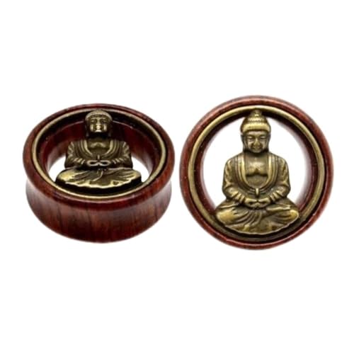 Ohr tunnel plug 1 Pairs Wooden Ear Tunnels Plugs （8-20mm） Buddha statue+Sun and Moon+Peace Tree+honeycomb-Ear Expander Plugs for Women and Men Ear Piercing Stretcher (Color : A, Size : 18mm) von CBLdf