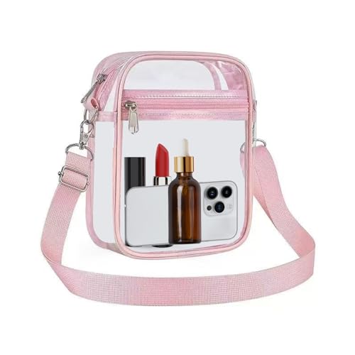 CBMZHF 1 transparente Umhängetasche mit einer Schulter und rosa Rand, verstellbarer Schultergurt, 22 x 17 x 6,1 cm von CBMZHF