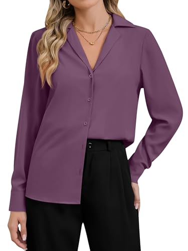 Damen-Seidenhemd, langärmelig, V-Ausschnitt, elegant, Knopfleiste, Satin-Blusen für Damen, elegant, lässig, leicht, 2025, L Lila, Groß Damen-Seidenhemd, langärmelig, V-Ausschnitt, elegant, Knopfleiste, Satin-Blusen für Damen, elegant, lässig, leicht, 2025, L Lila, Groß von CBOO