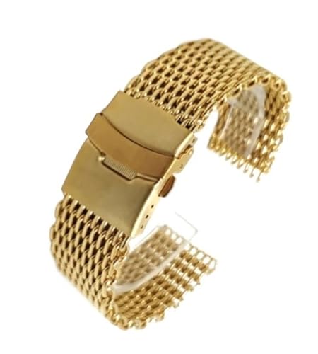 CBTGKLN Uhrenarmband aus Edelstahlgeflecht, 18, 20, 22, 24 mm, Unisex, Hai-Netzgewebe, Ersatzband für traditionelle oder Smartwatch, Gold, 18 mm von CBTGKLN