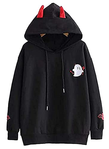 Teufel Mädchen Pullover Hoodie Ohren Kawaii Ghost Anime Shirt Cosplay Emo Sweatshirt Teens Casual Pullover, schwarz, Large Teufel Mädchen Pullover Hoodie Ohren Kawaii Ghost Anime Shirt Cosplay Emo Sweatshirt Teens Casual Pullover, schwarz, Large von CBTRFASHION