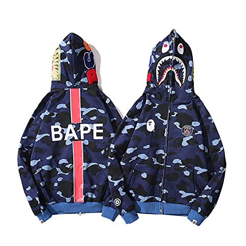 Bape Kapuzenpullover für Männer und Frauen, Sex Paar Cardigan Hoodies Camouflage, Baumwoll Sweatshirt mit Haifischdruck, Shark Head Zipper Jackenpullover (L) von CBVANEH