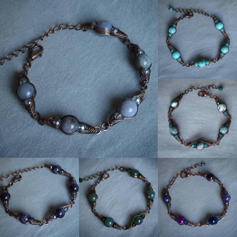 Draht Gewickelt Kupfer Armband Edelstein Perlen Boho Schmuck von CBradfieldDesign