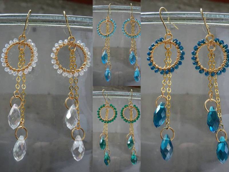 Handgefertigte Draht Gewickelt Ohrringe Gold Kupfer Mit Kristall Glas Perlen von CBradfieldDesign