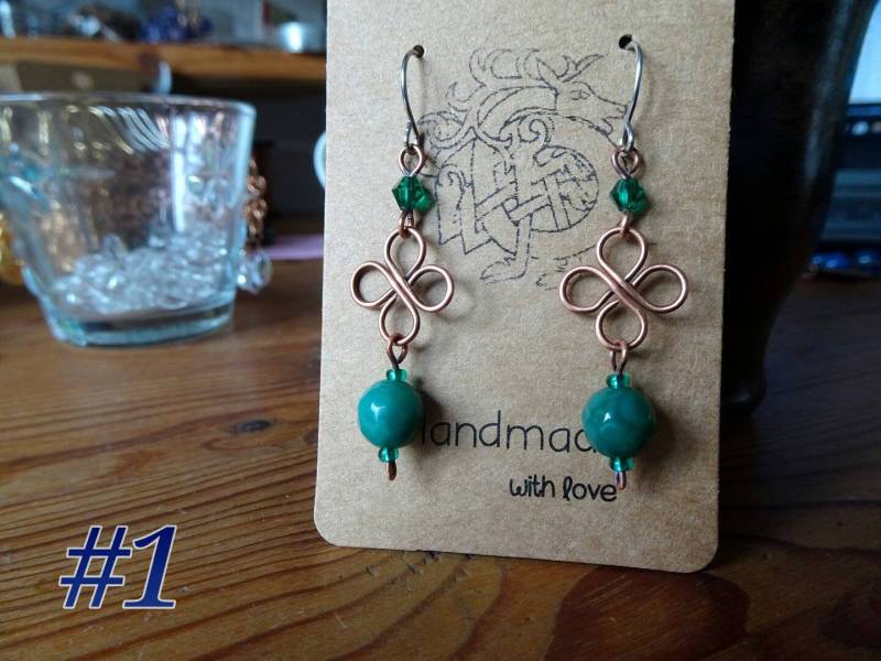 Kupferklee Ohrringe Grüner Achat Edelstein, Boho/Hippie Stil von CBradfieldDesign