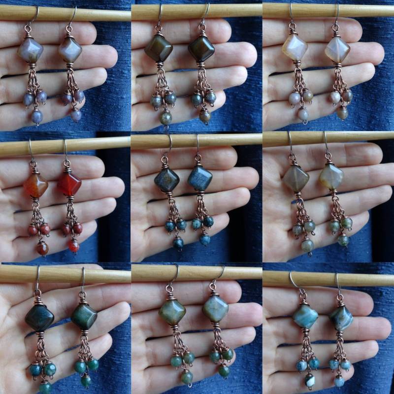 Handgefertigte Lange Antik Kupferdraht Gewickelt Achat Ohrringe Hypoallergen Boho Schmuck von CBradfieldDesign