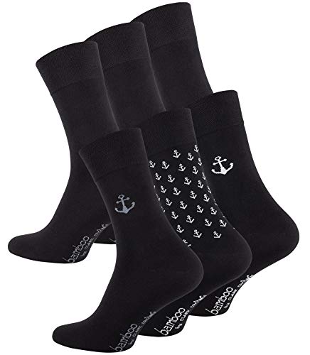 CC Clark Crown 6 Paar Bambus Socken Edel und Modern, ohne drückende Naht, Schwarz Uni und Ankermuster, Gr. 39-42 von CC Clark Crown