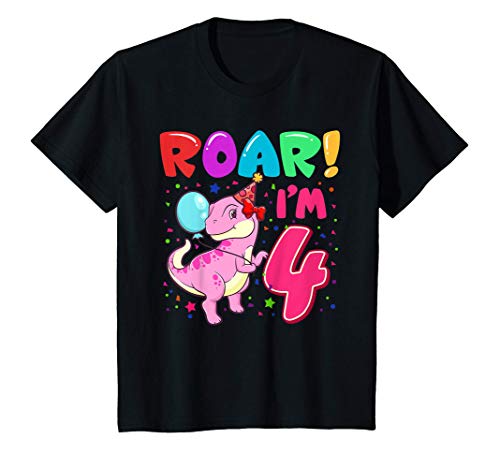 Kinder Dinosaurier-Mädchen Roar Im 4-jährigen 4. Geburtstag T-Shirt von CC Dinosaur Birthday Party Supplies