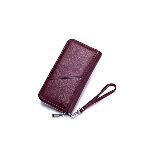 CCAFRET Damen Geldbörse Echtes Leder Große Kapazität Brieftasche Multi-Card Bit Reißverschluss Geldbörse mit Langer Brieftasche (Color : Red) von CCAFRET