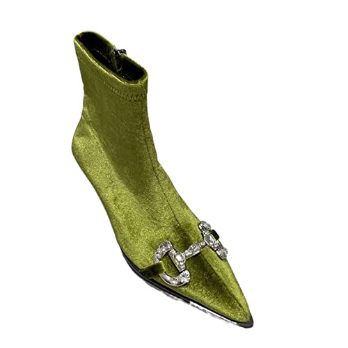 CCAFRET High Heels Brand Women Ankle Boots Crystal Ladies Elegant Short Boots Thin Med Heel Dress Pumps Shoes (Color : Green, Size : 39 EU) von CCAFRET