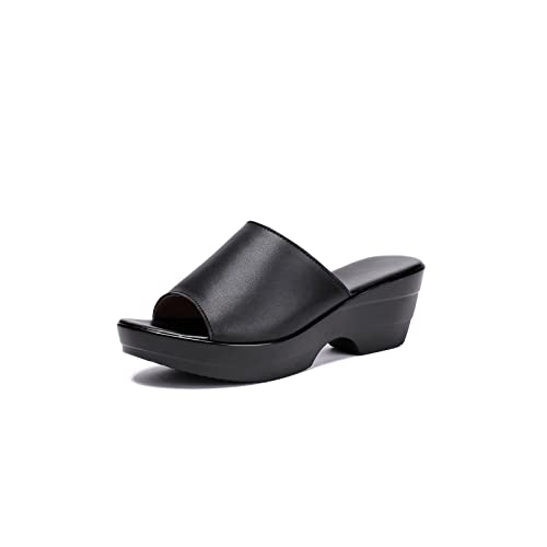 CCAFRET Wasserdichte Sandalen für Damen Summer High Heel Shoes Wedge Large Size Ages Slippers Women Sandals (Color : Black, Size : 38 EU) von CCAFRET
