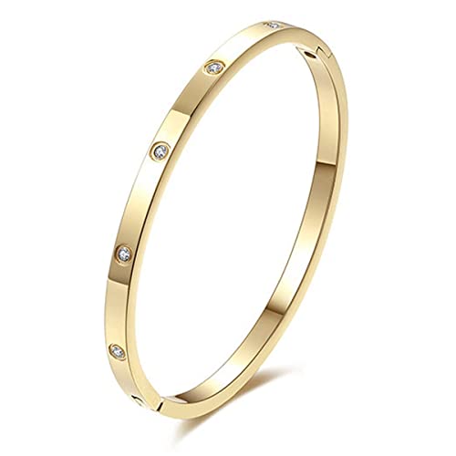 CCAIPU 18K Gold Plattiert Armreif für Damen, 4MM Titanium Stahl Kristall Armband Freundschaft Geschenke für Frauen Mutter Mädchen (Gold) von CCAIPU