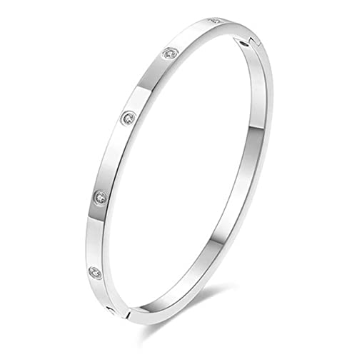 CCAIPU 18K Gold Plattiert Armreif für Damen, 4MM Titanium Stahl Kristall Armband Freundschaft Geschenke für Frauen Mutter Mädchen (Silber) von CCAIPU