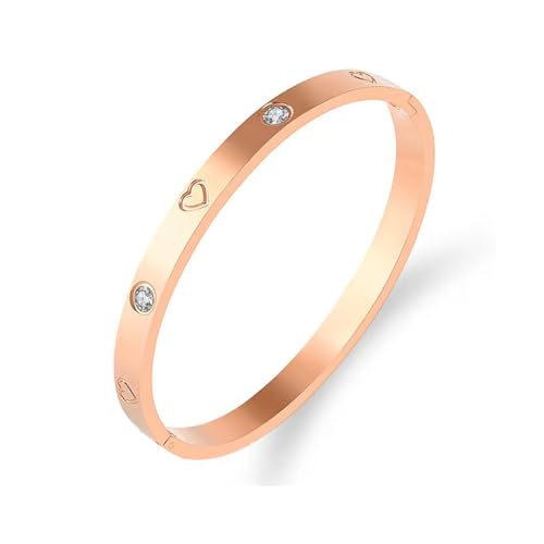 CCAIPU 18K Gold Plattiert Armreif für Damen, 4MM Titanium Stahl Kristall Armband Freundschaft Geschenke für Frauen Mutter Mädchen (B-Roségold) von CCAIPU