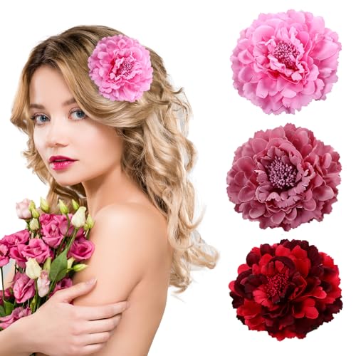 CCAIPU 3 Stück Chiffon Blumen Blütenblatt Haar Clip, Braut Blume Haar Zubehör Broschen Hochzeit Party Haar Clip für Damen Mädchen (B-3PCS) von CCAIPU
