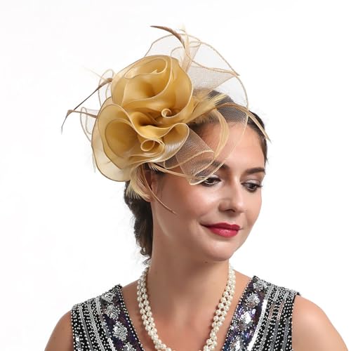 CCAIPU Damen Fascinators Hut, Blume Mesh Bänder Federn Stirnband elegante Haarspange Tea Party Kopfbedeckung für Mädchen und Frauen von CCAIPU