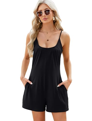 CCAIPU Damen Sommer Jumpsuit Lässig Ärmellos Jumpsuit Lose Verstellbare Spaghetti Strampler Stretchy Shorts Sommer Jumpsuits mit Taschen (Schwarz, XL) von CCAIPU