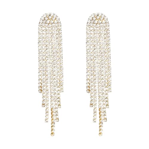 CCAIPU Dangle Quaste Ohrringe für Damen, Böhmische Kristall Lange Quaste Ohrringe Bling Drop Ohrringe Party Hochzeit Kette Ohrringe Schmuck Geschenk für Frau Mutter Mädchen (Gold-A) von CCAIPU