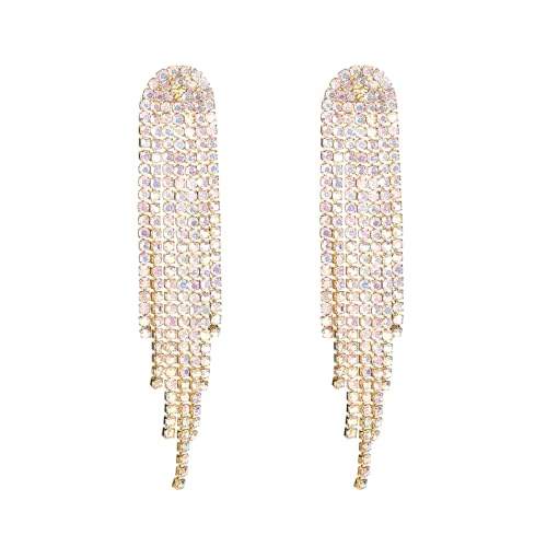 CCAIPU Dangle Quaste Ohrringe für Damen, Böhmische Kristall Lange Quaste Ohrringe Bling Drop Ohrringe Party Hochzeit Kette Ohrringe Schmuck Geschenk für Frau Mutter Mädchen (Gold-B) von CCAIPU