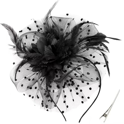 CCAIPU Fascinators Hut für Frauen, Blume Federn Mesh Hüte Tea Party Hut Derby Hut Haar Zubehör Hochzeit Hüte (Schwarz-B, One Size) von CCAIPU