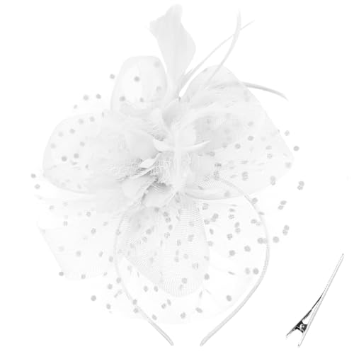 CCAIPU Fascinators Hut für Frauen, Blume Federn Mesh Hüte Tea Party Hut Derby Hut Haar Zubehör Hochzeit Hüte (Weiß-B, One Size) von CCAIPU