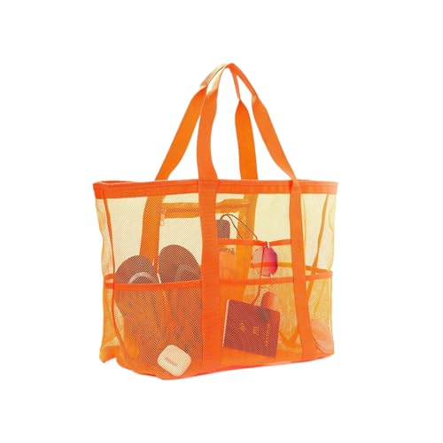 CCAIPU Große Netz Strandtasche, faltbare Handtasche mit Fächern und Reißverschluss für den Strandurlaub und den Einkauf (Orange) von CCAIPU