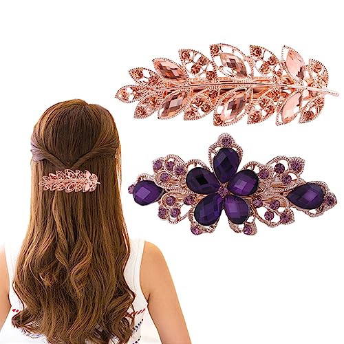 CCAIPU 2 Stück Haarspangen für Damen, Elegante Blume Perle Kristall Haarspangen Brautschmuck Haarschmuck Haarklammern Haarclips für Damen Mädchen (Blatt-Blume) von CCAIPU