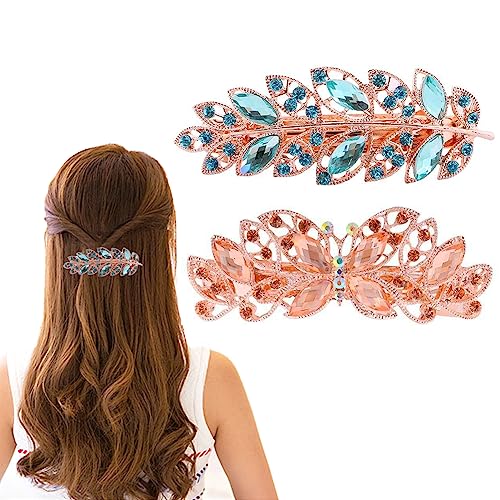 CCAIPU 2 Stück Haarspangen für Damen, Elegante Blume Perle Kristall Haarspangen Brautschmuck Haarschmuck Haarklammern Haarclips für Damen Mädchen (Blatt-Falter) von CCAIPU