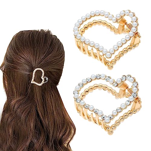 CCAIPU 2 Stück Haarspangen für Damen, Elegante Blume Perle Kristall Haarspangen Brautschmuck Haarschmuck Haarklammern Haarclips für Damen Mädchen (C-Herz) von CCAIPU