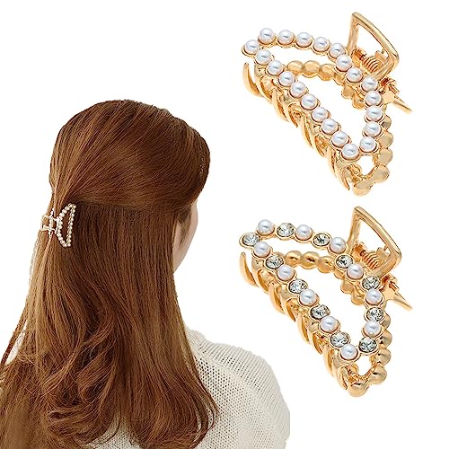 CCAIPU 2 Stück Haarspangen für Damen, Elegante Blume Perle Kristall Haarspangen Brautschmuck Haarschmuck Haarklammern Haarclips für Damen Mädchen (E-Fan) von CCAIPU