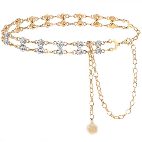 CCAIPU Kettengürtel für Damen, Legierung Einstellbare Gold Metall Link Gürtel Retro Strass Taille Kette Gürtel für Hochzeit Party Jeans Kleid (A-Gold) von CCAIPU