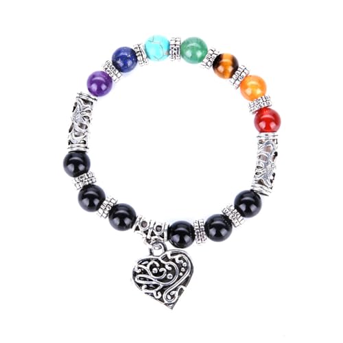 CCAIPU Kristall Armband für Damen, 8MM Lila Edelstein Bead Armband Herz Anhänger Armbänder Schmuck Geschenke für Mutter Damen (Mehrfarbig-D) von CCAIPU