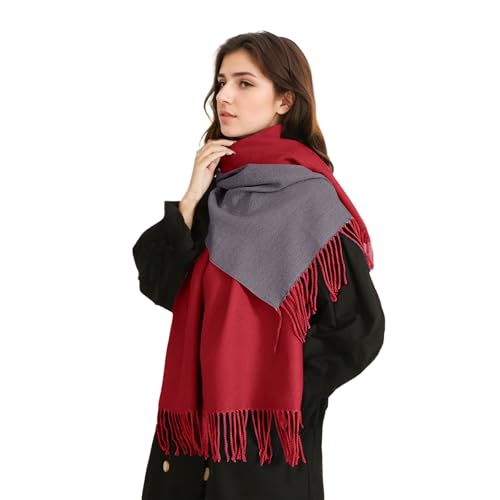 CCAIPU Pashmina Schals und Wraps für Damen, Wintern Doppel Farbe Schal Große 78inch Lang Kaschmir Warm Schal für Frauen (Rot & Grau) von CCAIPU
