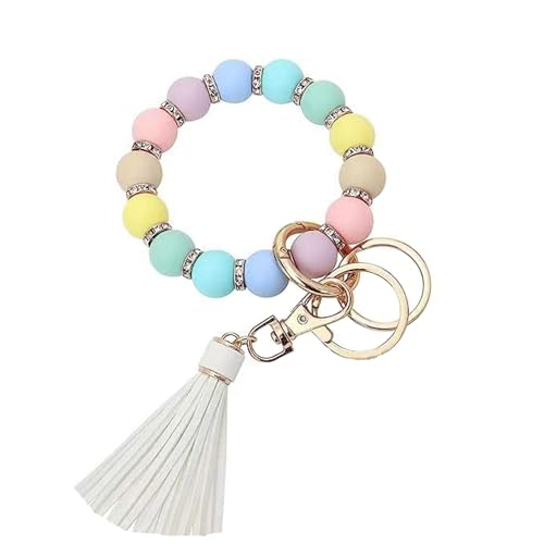 CCAIPU Perlen Armband Schlüsselanhänger für Damen, Handmade Key Ring Zubehör Mode elastische Autoschlüssel Geschenk für Carkeys Tasche Brieftasche Geldbörse (B) von CCAIPU