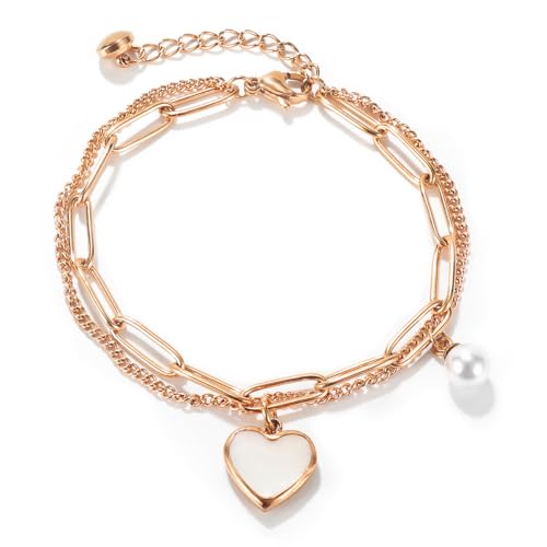 CCAIPU S925 Sterling Silber runden Perle Armband mit Pfirsich Herz Liebe Herz geformt Buddha Perlen geperlt (B-Rosegold) von CCAIPU