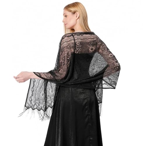 CCAIPU Spitze Stola für Damen, Lace Weich Schultertuch Schals Hochzeit Party Festliche Stola für Abendkleid (Schwarz-C) von CCAIPU