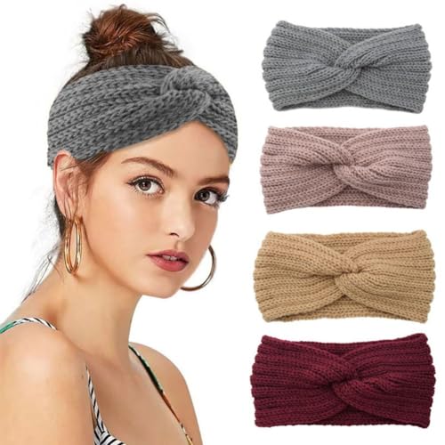 CCAIPU Winter Stirnband für Damen, Elastisch Haarband Knoten Stirnbänder Winter Warm Schal Outdoor Haarschmuck für Damen Mädchen (A-4pcs) von CCAIPU