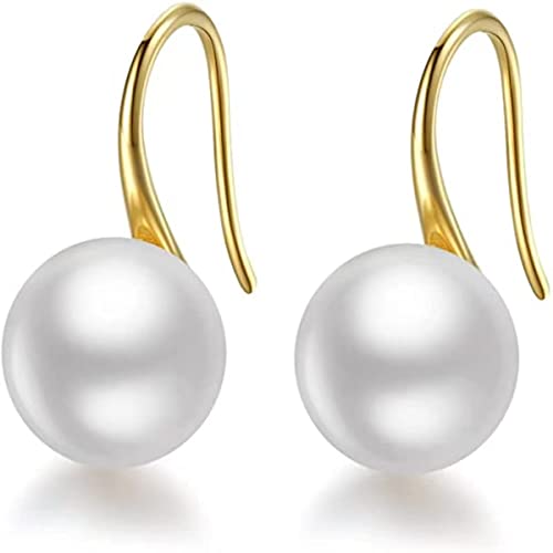 Perlenohrringe 18K Weißgold plattiert 925 Sterling Silber Weiß Perlen Ohrringe, Schwarz Perlen Ohrringe Hypoallergene Perlenohrringe mit Zirkonia 8mm-13mm Edler Schmuck für Damen (gold) von CCAIPU