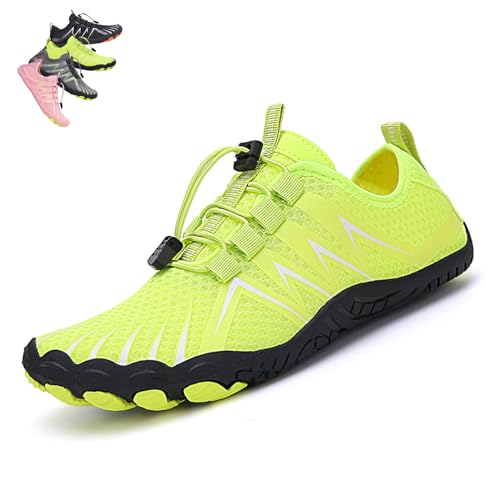 Hike Footwear Barfußschuhe für Damen Herren Wasserdicht Traillaufschuhe Gesunde & Rutschfeste Barfußschuhe -37 Weiß, A Fluorescent Green, 8 Wide Women/6 Wide Men von CCCAZ1